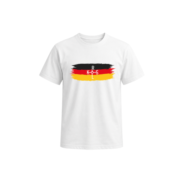 Öcher Karlssignum – weißes Herren T-Shirt in Deutschlandfarben